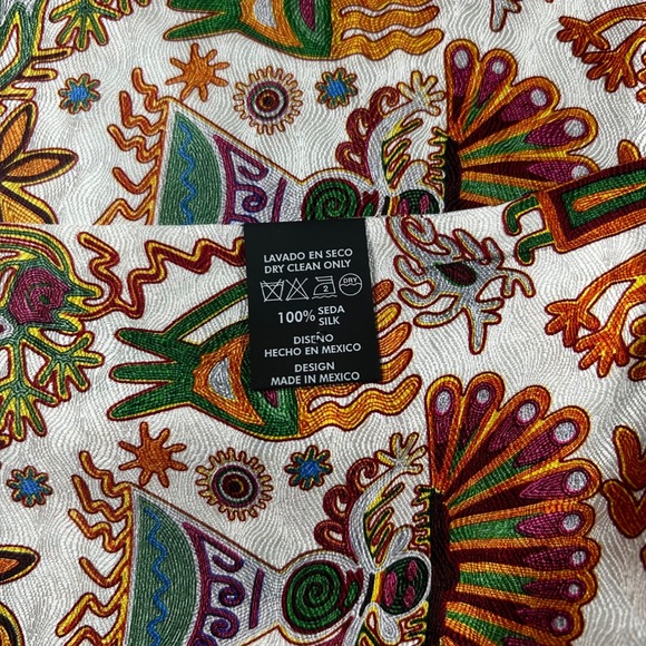 Pineda Covalin Silk Scarf Mexico Folk Art Animal Figures Geometric Multi Color - Picture 6 of 8